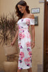 Print Off Shoulder Slit Bodycon Midi Dress