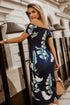Print Off Shoulder Slit Bodycon Midi Dress