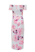 Print Off Shoulder Slit Bodycon Midi Dress