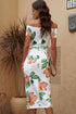 Print Off Shoulder Slit Bodycon Midi Dress