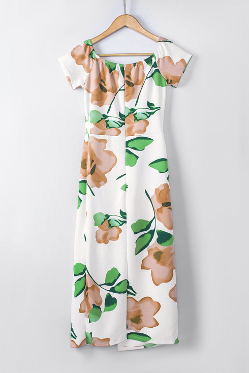 Print Off Shoulder Slit Bodycon Midi Dress