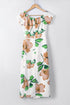 Print Off Shoulder Slit Bodycon Midi Dress
