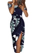 Print Off Shoulder Slit Bodycon Midi Dress