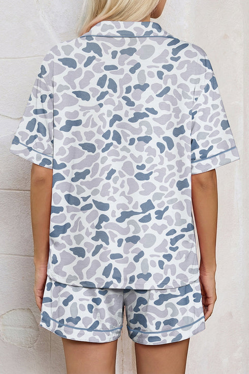 Print Western Lapel Drawstring Two Piece Pajama Set