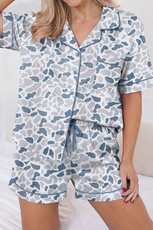 Print Western Lapel Drawstring Two Piece Pajama Set