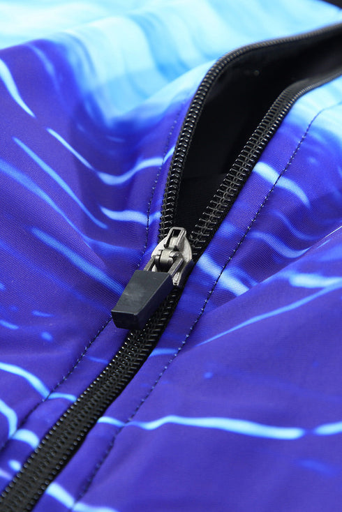 Print Zip Front Half Sleeve One Piece Swimsuit