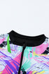 Print Zip Front Half Sleeve One Piece Swimsuit