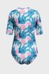 Print Zip Front Half Sleeve One Piece Swimsuit