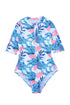 Print Zip Front Half Sleeve One Piece Swimsuit