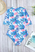 Print Zip Front Half Sleeve One Piece Swimsuit
