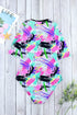 Print Zip Front Half Sleeve One Piece Swimsuit