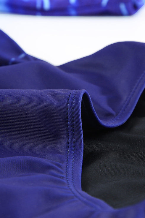 Print Zip Front Half Sleeve One Piece Swimsuit