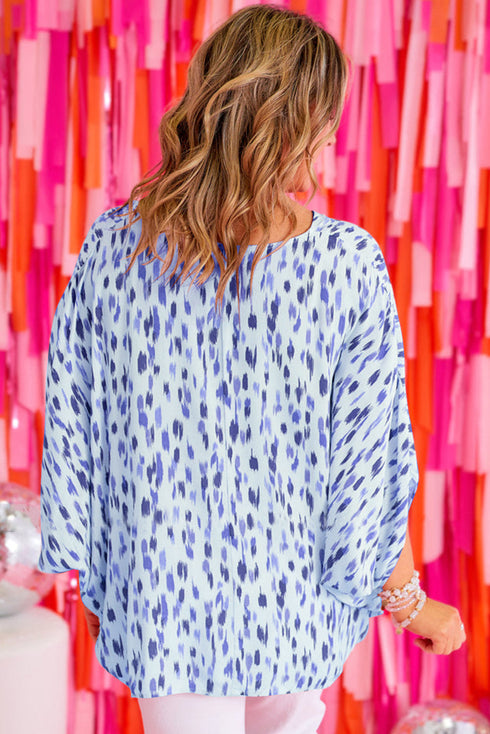 Printed 3/4 Dolman Sleeve Plus Size Blouse