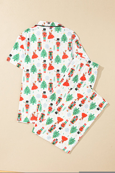 Printed Button Front Long Sleeve Two Piece Pajama Set