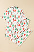 Printed Button Front Long Sleeve Two Piece Pajama Set