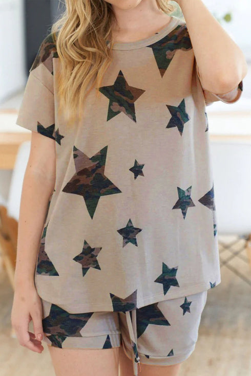 Printed Camouflage Star Pattern Short Set Loungewear