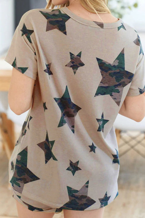 Printed Camouflage Star Pattern Short Set Loungewear