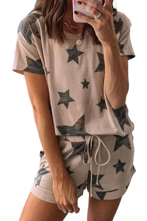 Printed Camouflage Star Pattern Short Set Loungewear