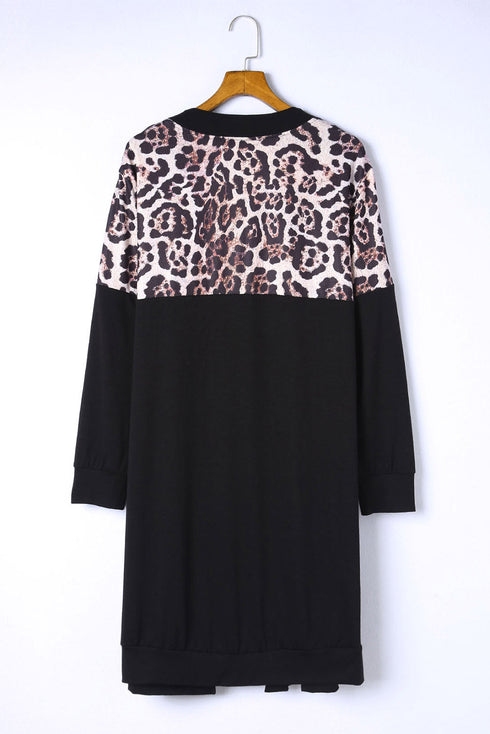 Printed Leopard Detail Plus Size Cardigan