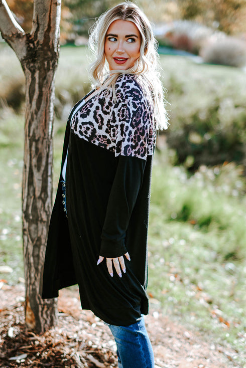 Printed Leopard Detail Plus Size Cardigan
