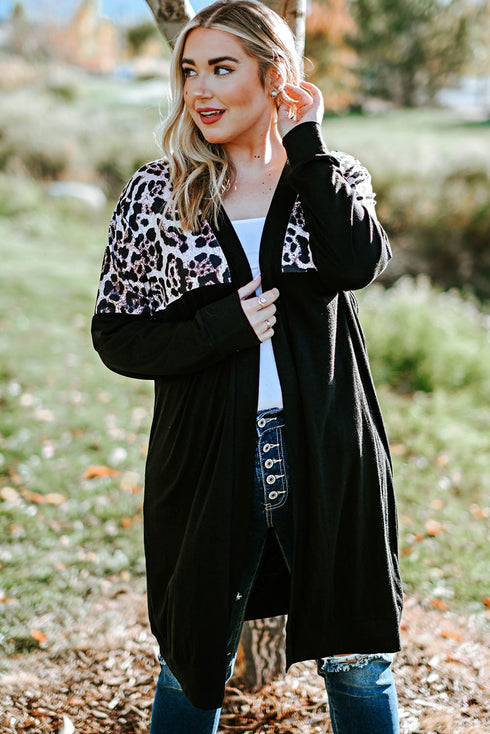Printed Leopard Detail Plus Size Cardigan