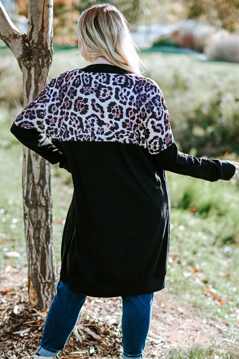 Printed Leopard Detail Plus Size Cardigan