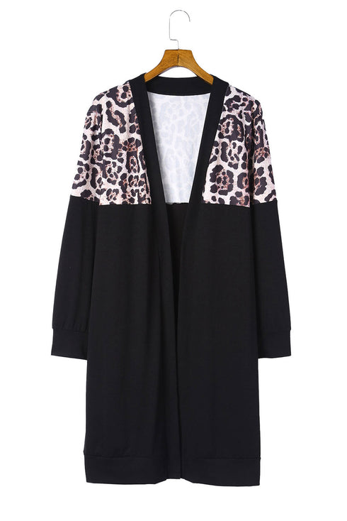 Printed Leopard Detail Plus Size Cardigan