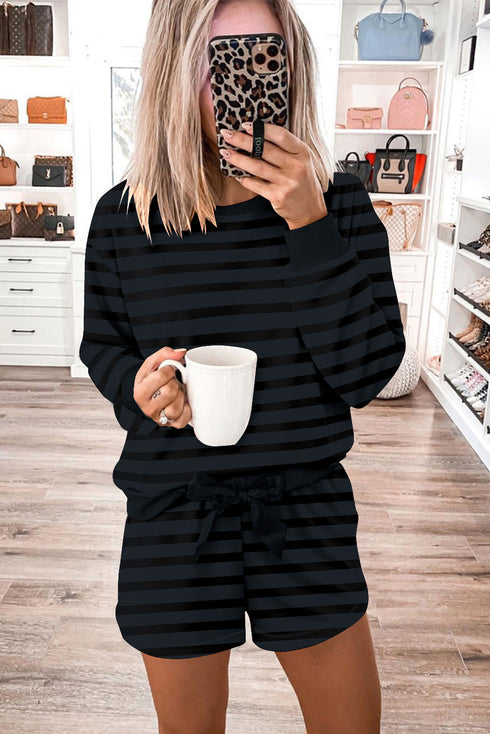 Printed Long Sleeve Satin Shorts Two Piece Loungewear