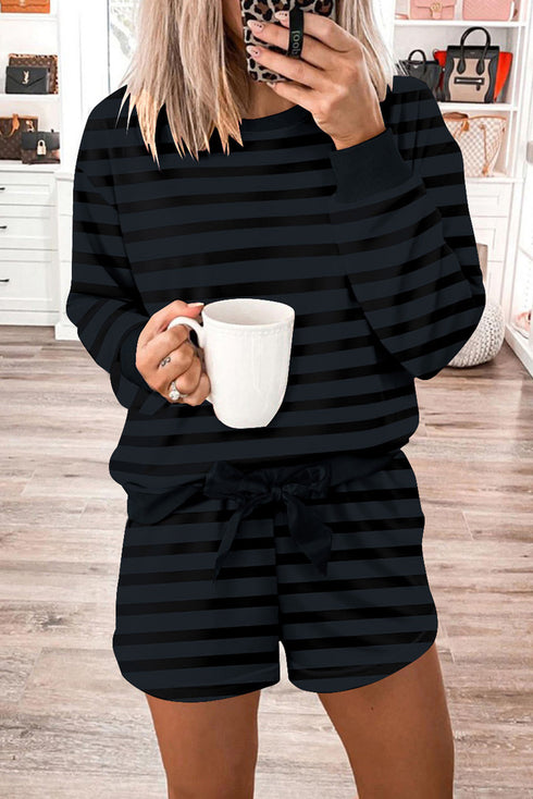 Printed Long Sleeve Satin Shorts Two Piece Loungewear