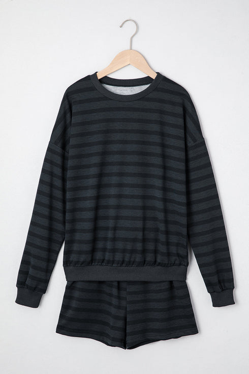 Printed Long Sleeve Satin Shorts Two Piece Loungewear