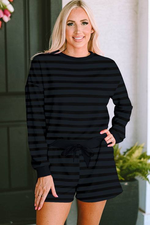 Printed Long Sleeve Satin Shorts Two Piece Loungewear