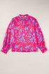 Printed Mock Neck Bubble Sleeve Ruffle Detail Blouse