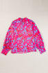 Printed Mock Neck Bubble Sleeve Ruffle Detail Blouse