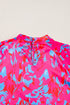 Printed Mock Neck Bubble Sleeve Ruffle Detail Blouse