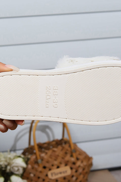 Printed Plush Fleece Open Toe Slide Slippers