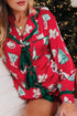 Printed Satin Ruffle Trim Long Sleeve Pajama Set
