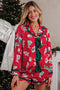 Printed Satin Ruffle Trim Long Sleeve Pajama Set