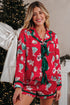 Printed Satin Ruffle Trim Long Sleeve Pajama Set