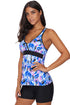 Printed Tankini Top Solid Boyshort Swimsuit