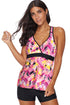 Printed Tankini Top Solid Boyshort Swimsuit