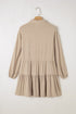 Puff Sleeve Buttoned Tiered Pleated Shirt Mini Dresses