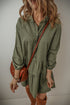 Puff Sleeve Buttoned Tiered Pleated Shirt Mini Dresses