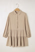 Puff Sleeve Buttoned Tiered Pleated Shirt Mini Dresses