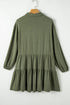 Puff Sleeve Buttoned Tiered Pleated Shirt Mini Dresses