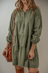 Puff Sleeve Buttoned Tiered Pleated Shirt Mini Dresses