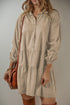 Puff Sleeve Buttoned Tiered Pleated Shirt Mini Dresses