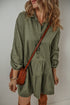 Puff Sleeve Buttoned Tiered Pleated Shirt Mini Dresses