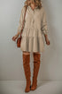 Puff Sleeve Buttoned Tiered Pleated Shirt Mini Dresses
