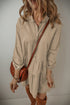 Puff Sleeve Buttoned Tiered Pleated Shirt Mini Dresses