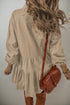 Puff Sleeve Buttoned Tiered Pleated Shirt Mini Dresses